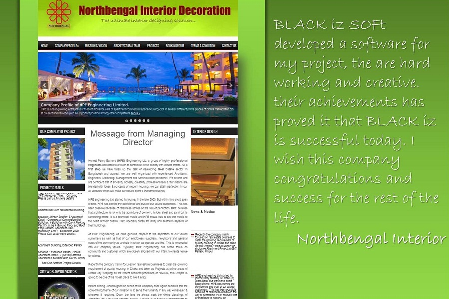Clients Opinion of BLACK iz ,  review about BLACK iz,  Product and Services like, Website Design and Development, Software Planing, Design & Development, Search Engine Optimization (SEO), Branding SMS (Bulk SMS), Interior and Exterior Design, Online Security System, Satisfaction make a Business,  Capitalizes and Productive, make new Opportunities and Deepens,  of Business Relationships, Following down there are some client's reviews about BLACK iz.